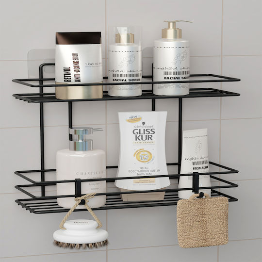 Femmit Metallic Self-Adhesive Bathroom Shelf 2 Tiers Black 25.6x10.5cm