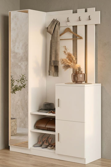 Mobilier Hol cu Oglindă și Dulap Alb 113.6x35x18cm