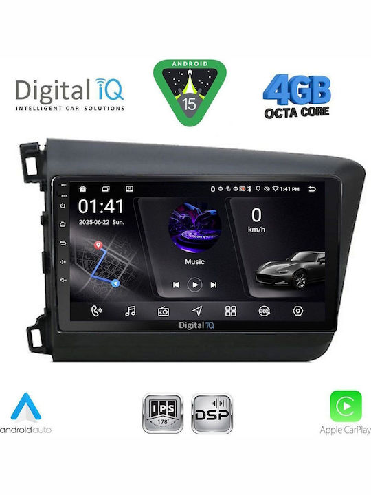Digital IQ Car Audio System for Honda Civic 2012-2016 Bluetooth USB WiFi GPS Apple CarPlay Android Auto with 9" Touch Screen