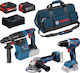 Bosch 0615A500AJ Battery Tool Set Angle Grinder Drill Driver & Hammer 18V with 1 Battery 5Ah and Case