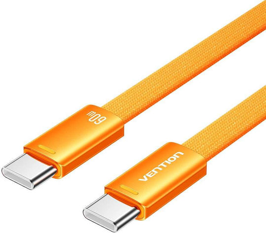 Vention Flat Braided USB 2.0 Cable USB-C Male USB-C 60W PD Orange 1m