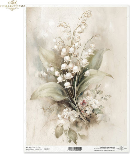 Ριζόχαρτο Decoupage Α4 Λευκά Μιγκέ Κρίνοι Κοιλάδας Xeirokamoto