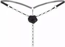 Pearl Thong Tanga G-string Floral One Size Black