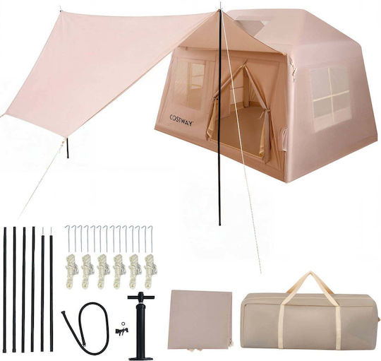 Costway Inflatable Camping Tent Beige for 6 People 183x213x253cm
