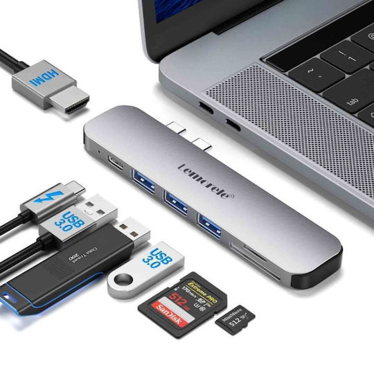 Lemorele TC52 Докинг Станция с Двоен USB-C HDMI 4K PD Сребриста