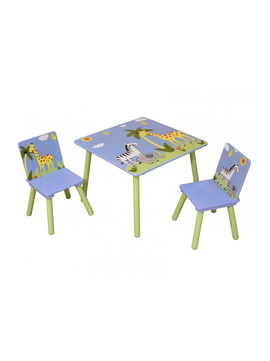 Kids Table Set with Chairs Made of Wood Blue