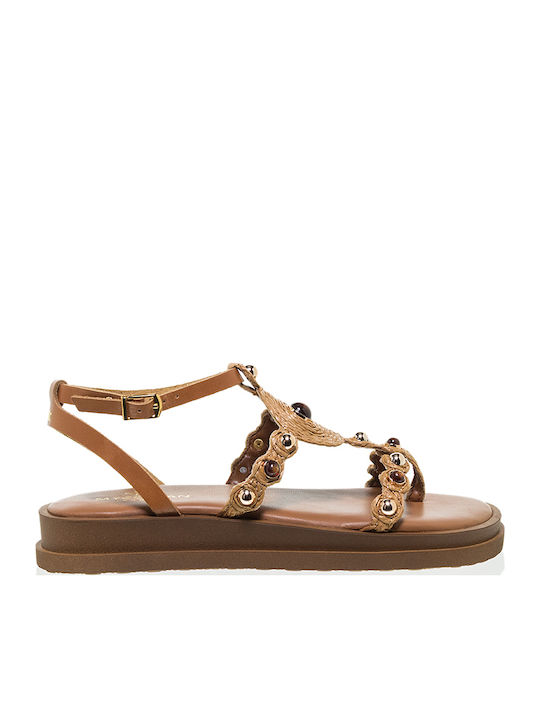 Myconian Leather Women's Flat Sandals Brown