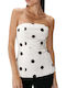 Women's Cotton Strapless Polka Dot Blouse Ecru