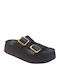Leather Women's Flat Sandals Flatforms Black