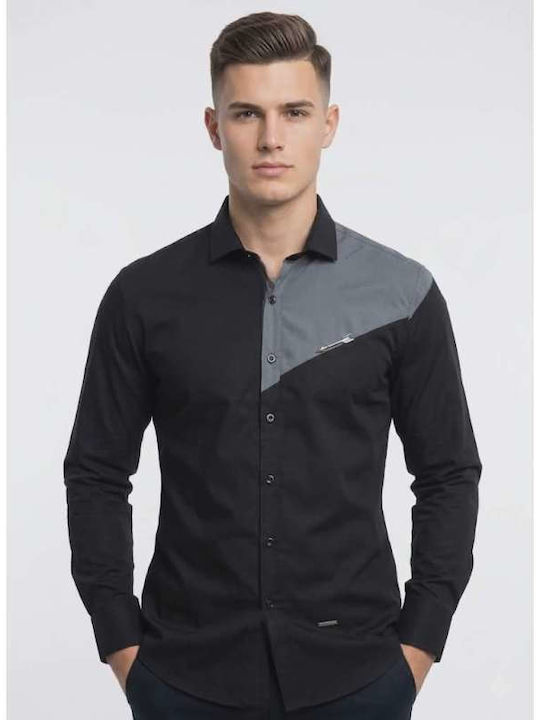 Stefan Fashion Μακρυμάνικo Πουκάμισο Ριγέ Black