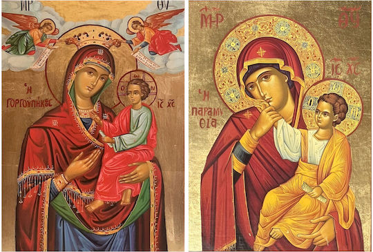 Heiligenikonen CHeirokamoto Α3 Unsere heilige Mutter der Barmherzigkeit Die Gorgoupikoos Panagia Die Paramitia Decoupage