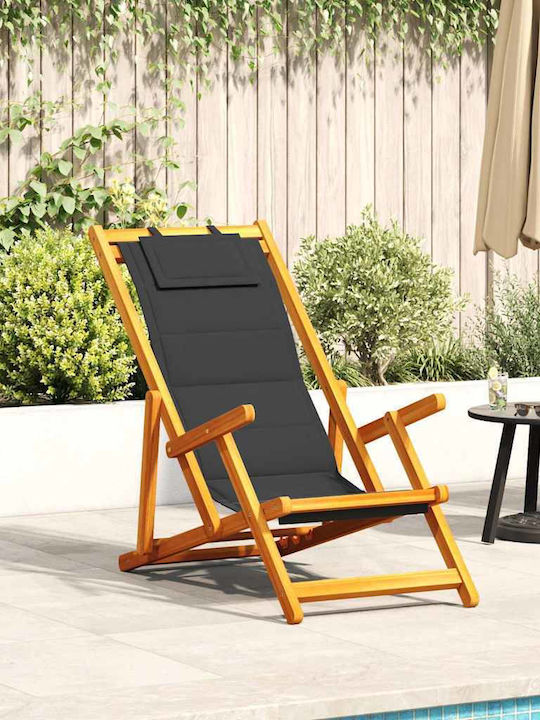 Wooden Deckchair With Arms Black 61.5x110x96cm