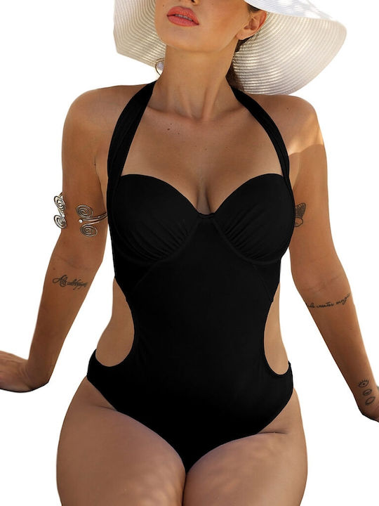 Costum De Baie Întreg Negru Fără Bretele