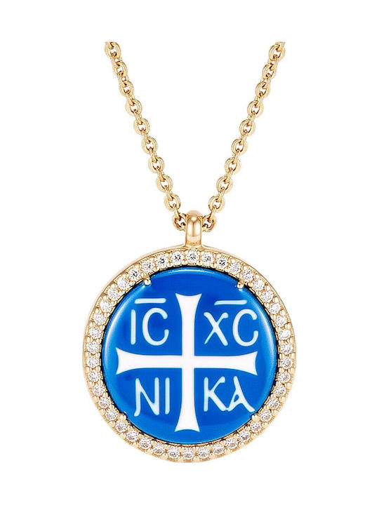 Metrongold Constantine Necklace Talisman Made of 9 K Yellow Gold Blue