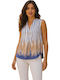 Women's Cotton Sleeveless Striped Beige Blouse