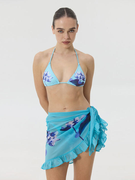 Sunsetgo Ariane Mini Pareo Aqua Floral Κοντο Παρεο Γαλαζιο