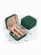 Jewellery Box Portable Travel 10×10×5cm Faux Leather — Earrings Necklace Rings Bracelets Dark Green