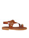 Leather Women's Flat Sandals Tabac Brown
