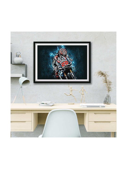 Poster MotoGP Fabio Quartararo GP028 40cm X 50cm Premium Black Wooden Frame