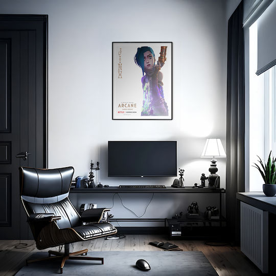 Gaming Poster Arcane League Legends Jinx Gm2396 40cm X 50cm Premium Μαύρο Ξύλινο Κάδρο