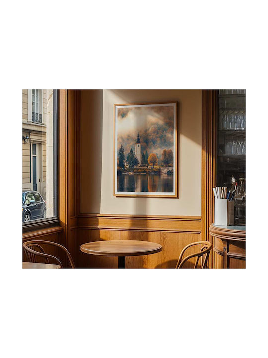 Poster Foggy Lake Pst25119 40cm X 50cm Premium Black Wooden Frame