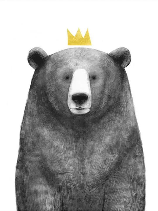 Kids Wall Art Queen Bear with Black Wooden Frame 40x50cm