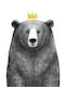 Kids Wall Art Queen Bear with Black Wooden Frame 40x50cm