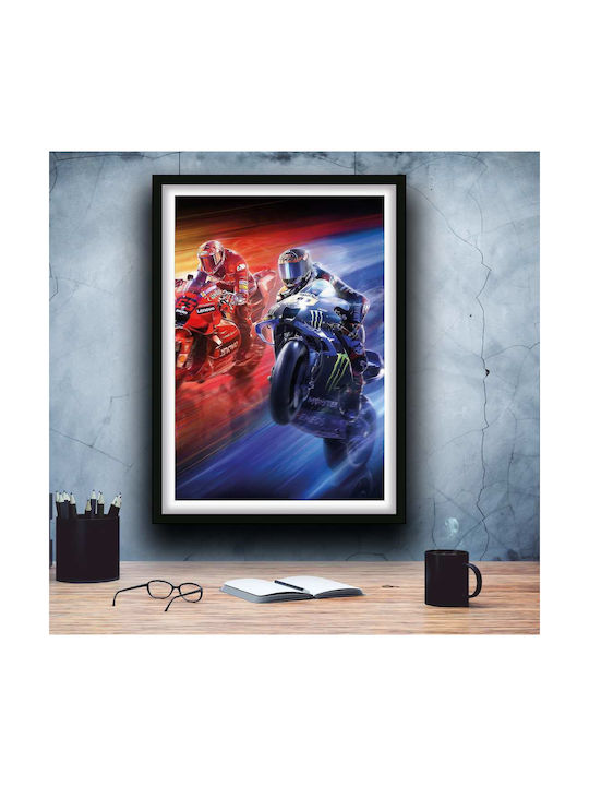Poster Motogp Francesco Bagnaia Vs Fabio Quartararo Gp007 40cm X 50cm Premium Μαύρο Ξύλινο Κάδρο