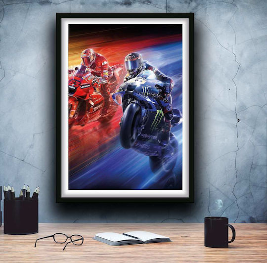 Poster MotoGP Francesco Bagnaia Vs Fabio Quartararo GP007 40cm X 50cm Premium Black Wooden Frame