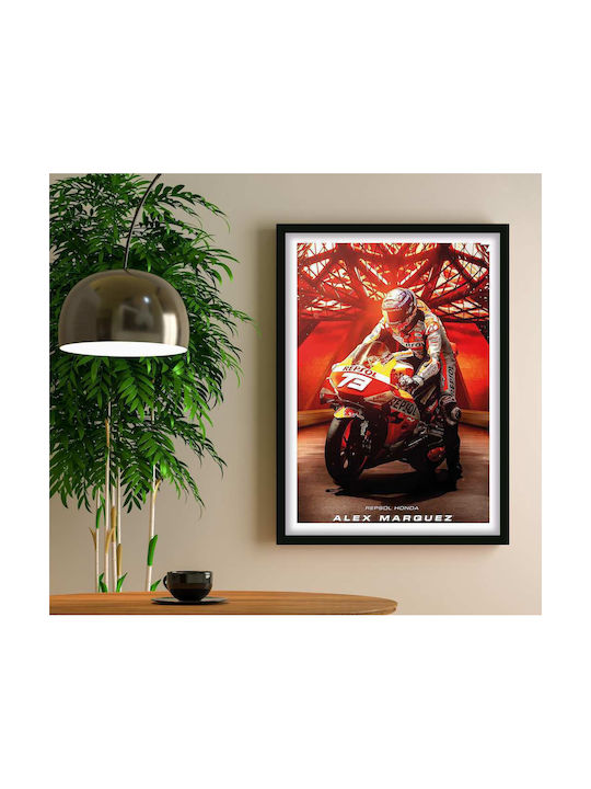 Poster MotoGP Alex Marquez GP014 40cm X 50cm Premium Black Wooden Frame