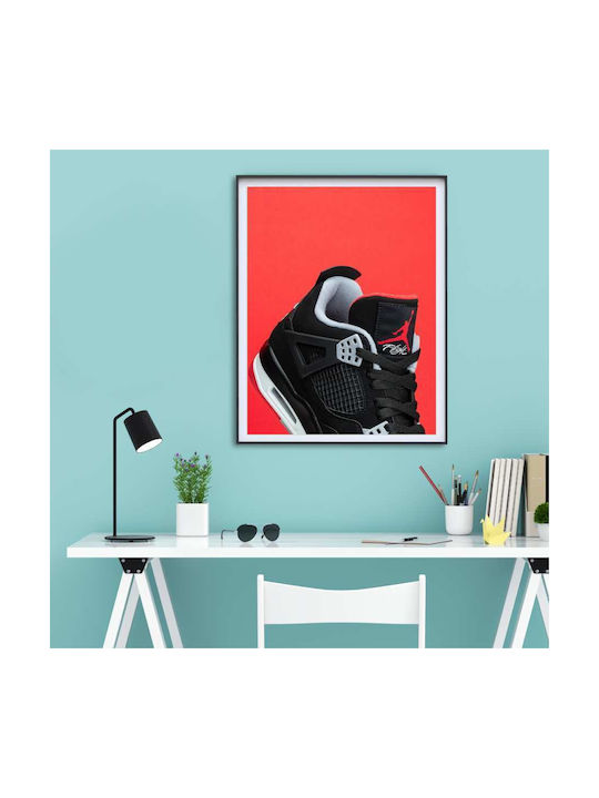 Poster Red Sneakers Jordan Flight Kds009b 40cm X 50cm Premium Μαύρο Ξύλινο Κάδρο