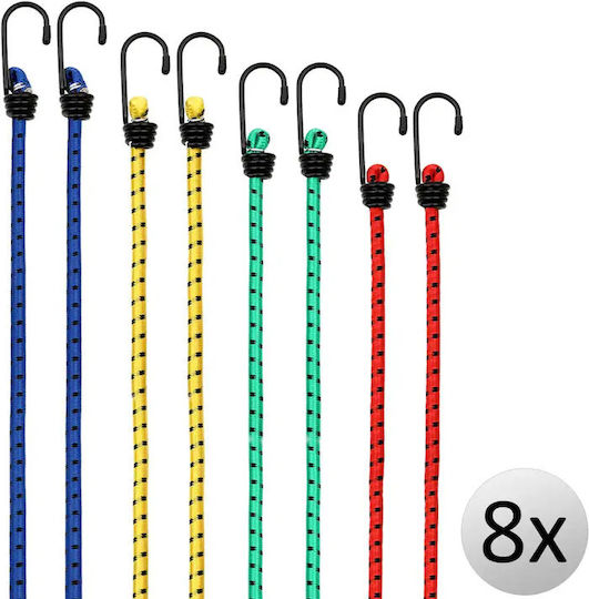 Set 8 Corzi Elastice Extensibile Monzana 40-100 Cm Prindere Fixare 3.2 Mm Cârlig Oțel Multicolore