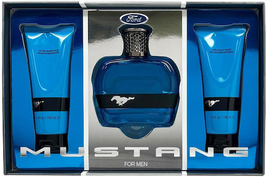 Set Ford Mustang Blue Eau De Toilette Bărbați 100 Ml + Mustang Blue Balsam Hidratant După Ras 100 Ml + Mustang Blue Gel De Duș Hidratant Pentru Păr Și Corp 100 Ml
