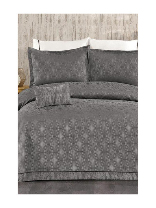 SteweHome Chenille Blanket Set Super Double 240x260cm Anthracite