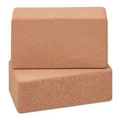 Set 2 Natural Cork Yoga Blocks Relaxdays 12x22.5x7cm