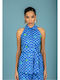 Women's Sleeveless Blouse with Neck Tie Blue