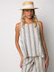 Women's Cotton Sleeveless Striped Blue Blouse
