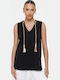 Women's Sleeveless Blouse with V-Neckline Black