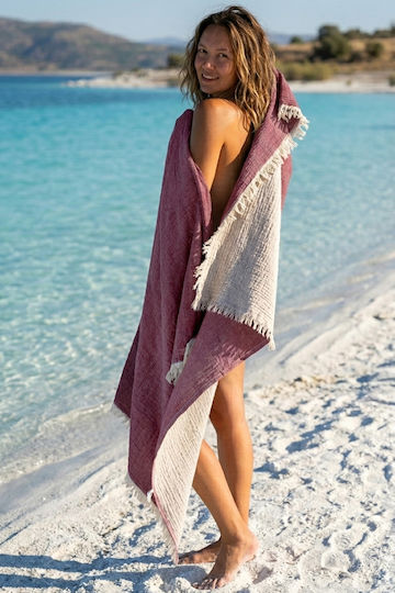 SteweHome Beach Towel Pareo Cotton Burgundy 180x90cm