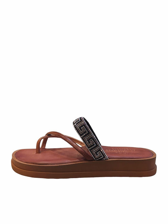 Leather Women's Flat Sandals Brown