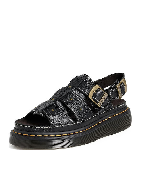 Δερμάτινα Γυναικεία Σανδάλια Flatforms Μαύρα