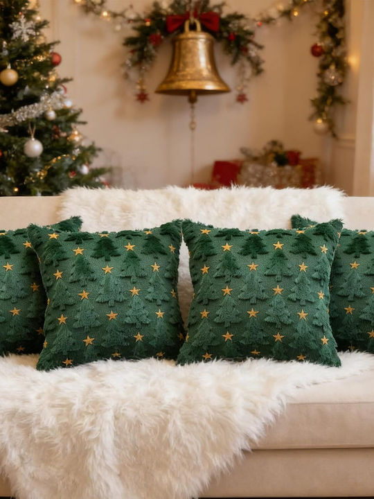 Set 4 Christmas Soft Velvet Green Pillow Covers 40x40 Cm