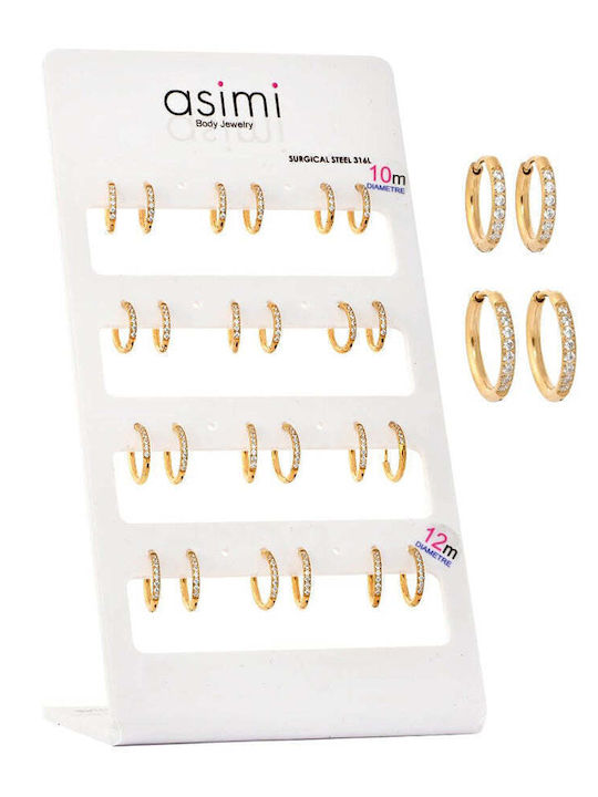 Asimi Body Piercing Earrings Hoops Steel Gold Plated with Stones