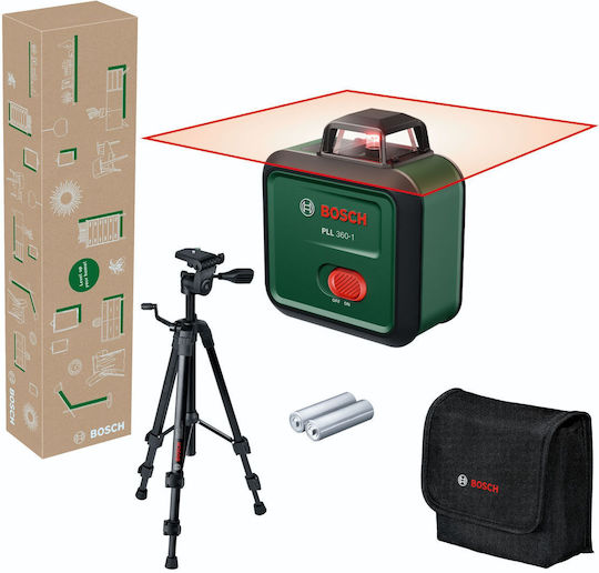 Bosch PLL 360-1 Selbstnivellierbares Lineares Laser-Nivelliergerät Rote Laserstrahl 3.6V mit Arbeitsbereich 24m