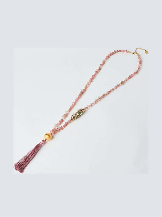 The Gem Stories Necklace From Gold Plated Steel Pink