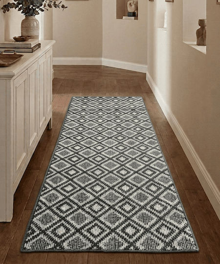 Knitted Rhombus Non-slip Rectangular Wicker Grey Rug 50x80cm
