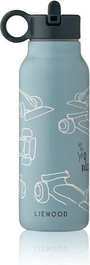 Liewood Race Cars Stainless Steel Kids Water Bottle Thermos with Straw Blue 350ml