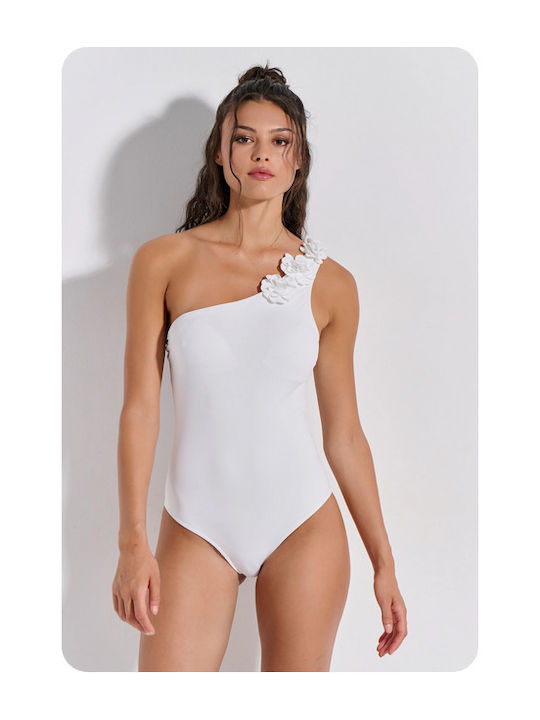 Bilitis One Piece Swimsuit with One Shoulder White