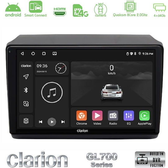 Clarion Car Audio System for Peugeot Boxer Fiat Ducato Citroen Jumper 2022-2023 Bluetooth USB WiFi GPS Apple CarPlay Android Auto with 9" Touch Screen