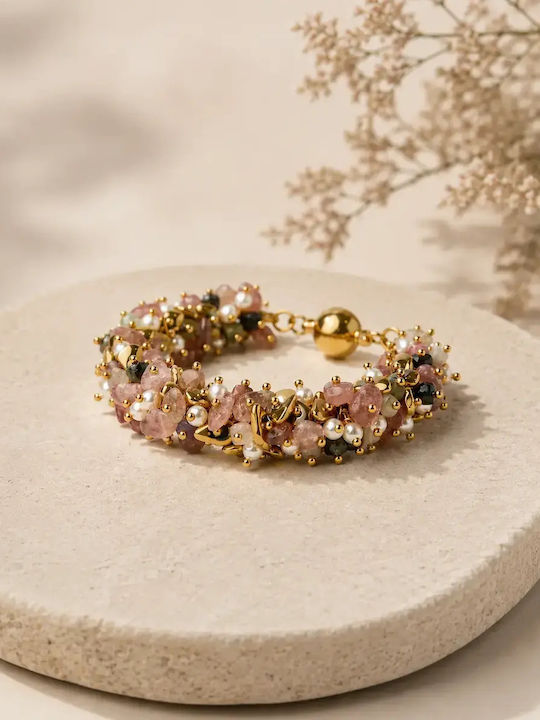 The Gem Stories Women's Chain Bracelet Made of Gold Plated Stainless Steel 17.8cm